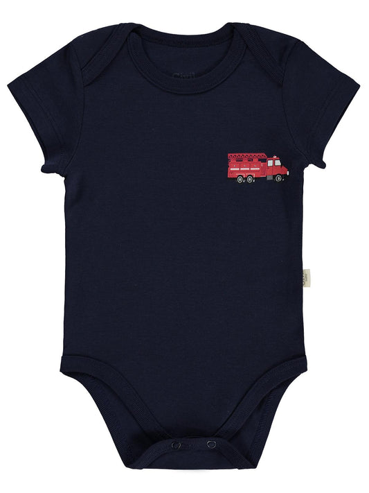 Civil Baby 5 li Araç Baskılı Çizgi Empirmeli Kısa Kol 0-36 Ay Çıtçıtlı Badi - Kırmızı