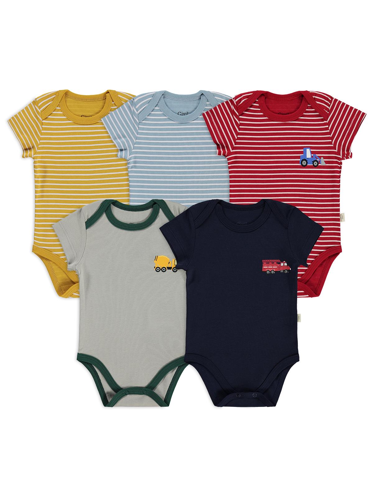 Civil Baby Araç Baskılı Çizgi Empirmeli 5 Li 0-36 Ay Çıtçıtlı Badi - Kırmızı