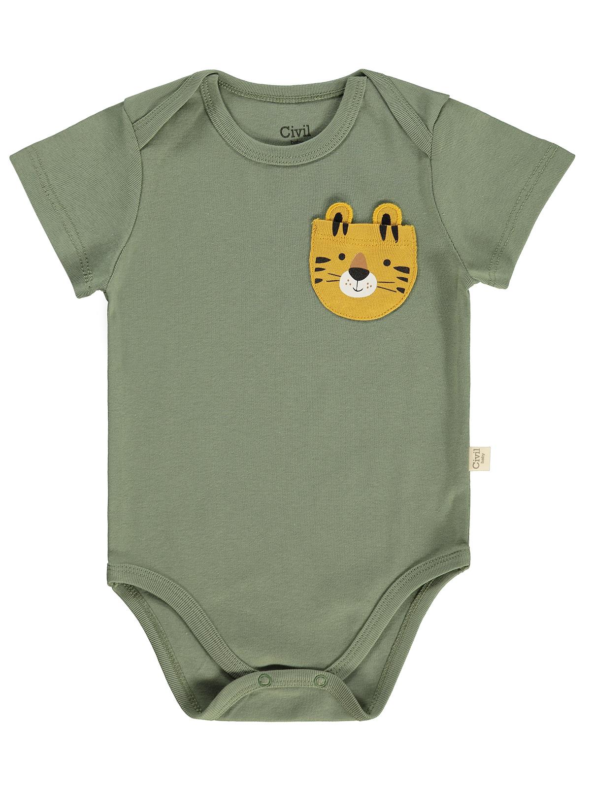 Civil Baby 3 lü Cep Tilki Hayvan Baskılı Kısa Kol 0-36 Ay Çıtçıtlı Badi - Turuncu