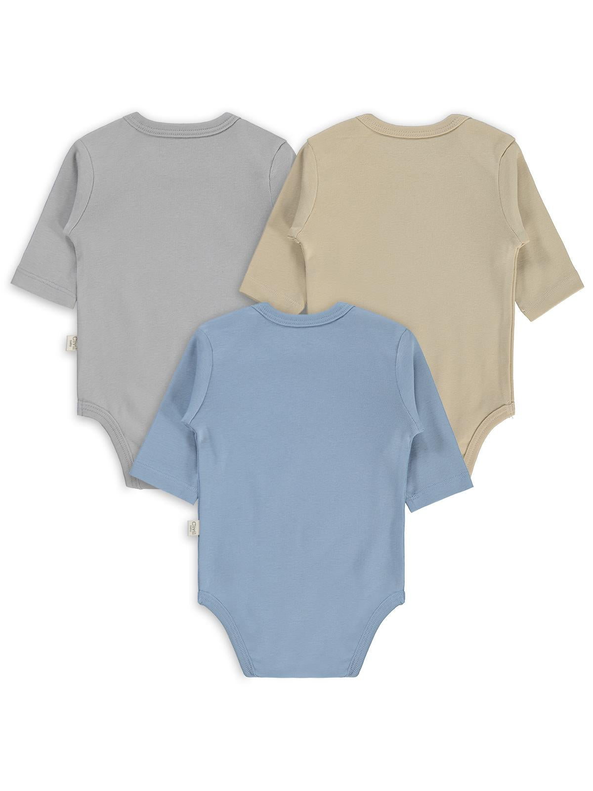 Civil Baby 3 lü Basıc Uzun Kol 0-36 Ay Çıtçıtlı Badi - Kahverengi