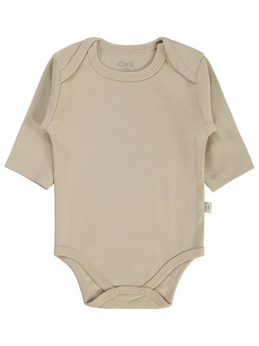 Civil Baby 3 lü Basıc Uzun Kol 0-36 Ay Çıtçıtlı Badi - Kahverengi