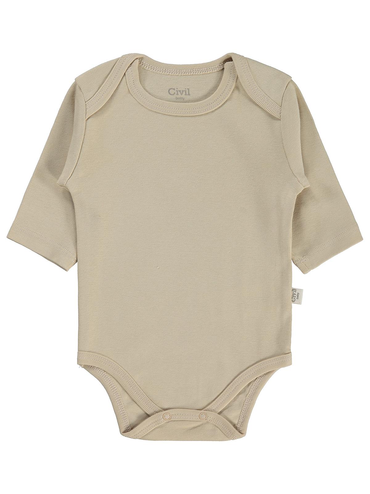 Civil Baby 3 lü Basıc Uzun Kol 0-36 Ay Çıtçıtlı Badi - Kahverengi