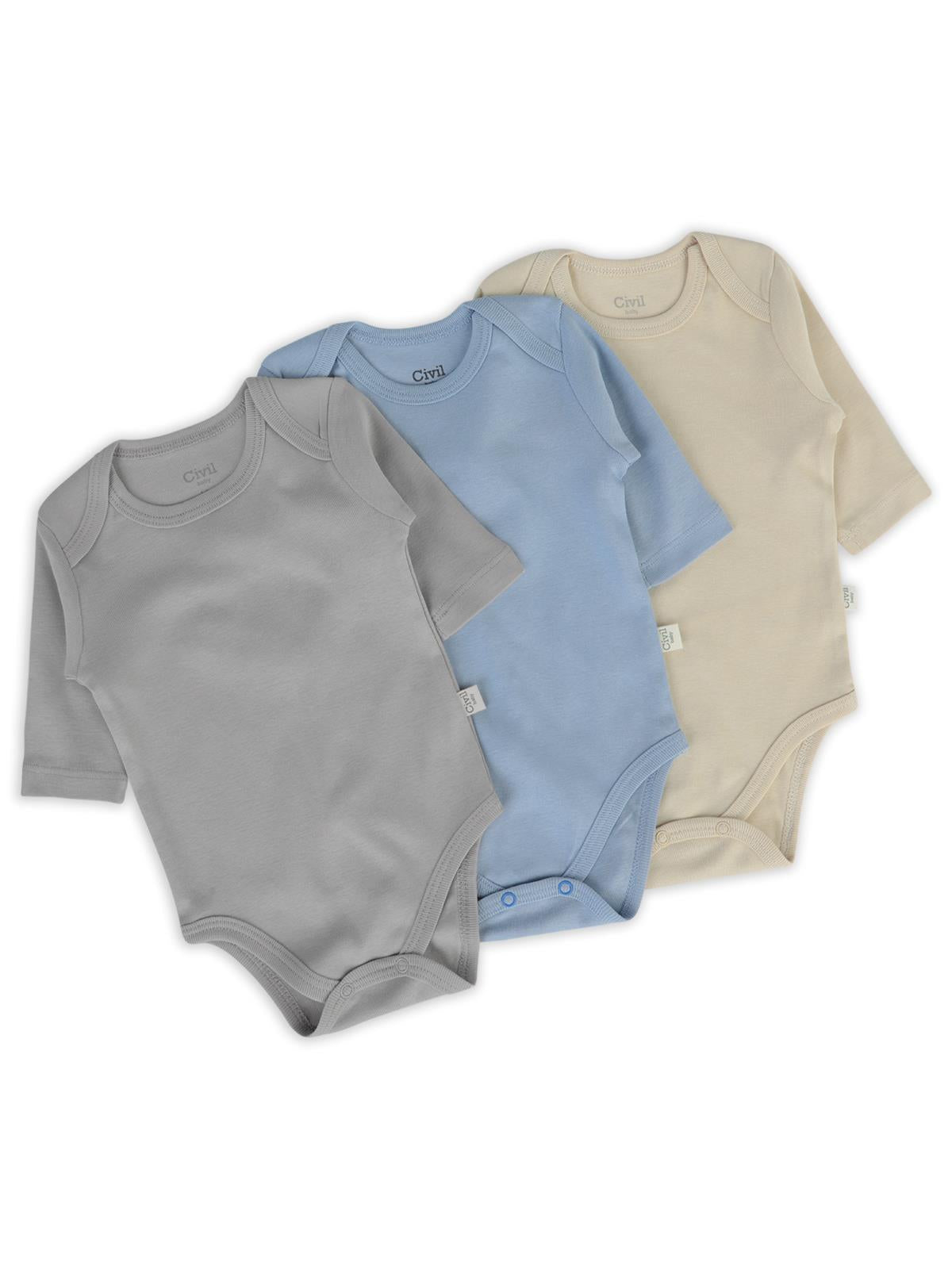 Civil Baby 3 lü Basıc Uzun Kol 0-36 Ay Çıtçıtlı Badi - Kahverengi