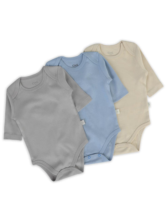 Civil Baby 3 lü Basıc Uzun Kol 0-36 Ay Çıtçıtlı Badi - Kahverengi