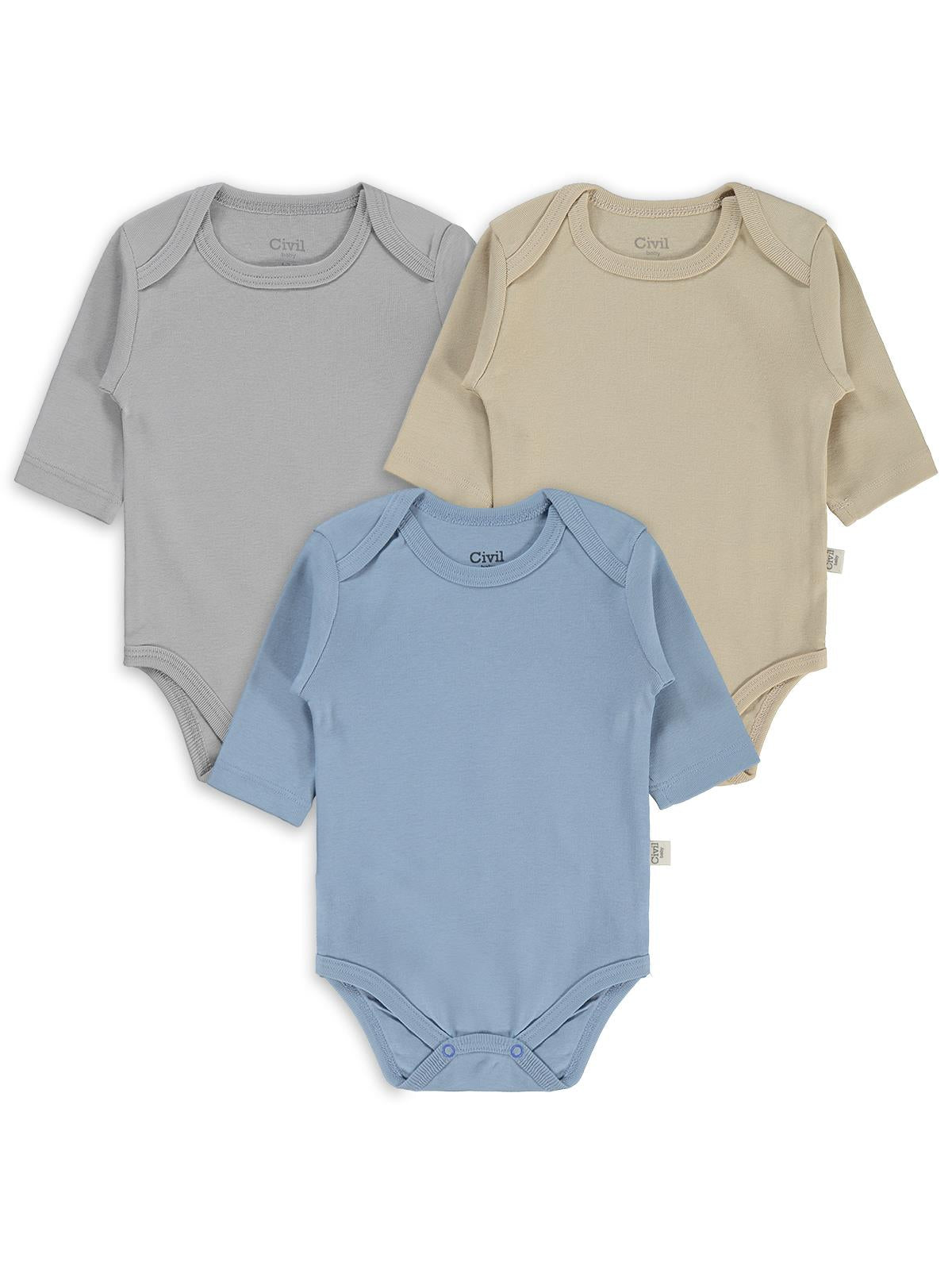 Civil Baby 3 lü Basıc Uzun Kol 0-36 Ay Çıtçıtlı Badi - Kahverengi