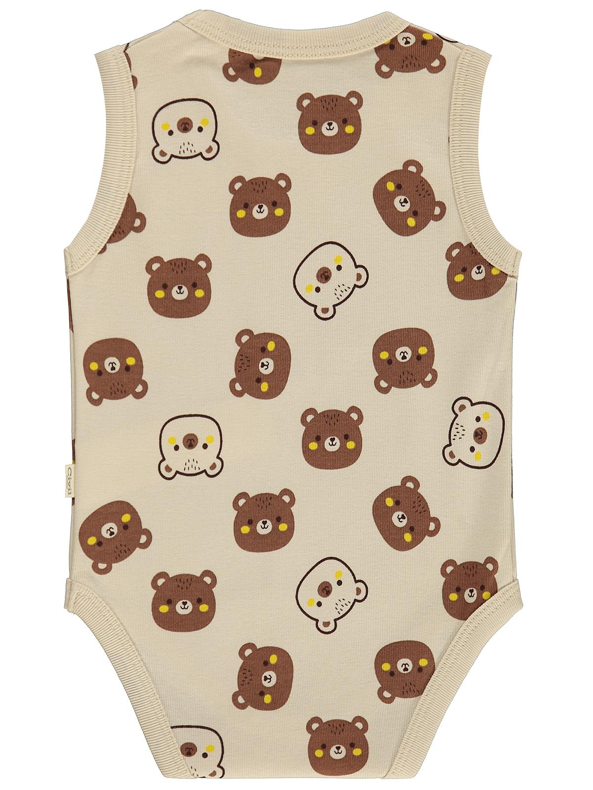 Civil Baby 3 lü Ayıcık Empirmeli Sıfır Kol 0-36 Ay Çıtçıtlı Badi - Bej