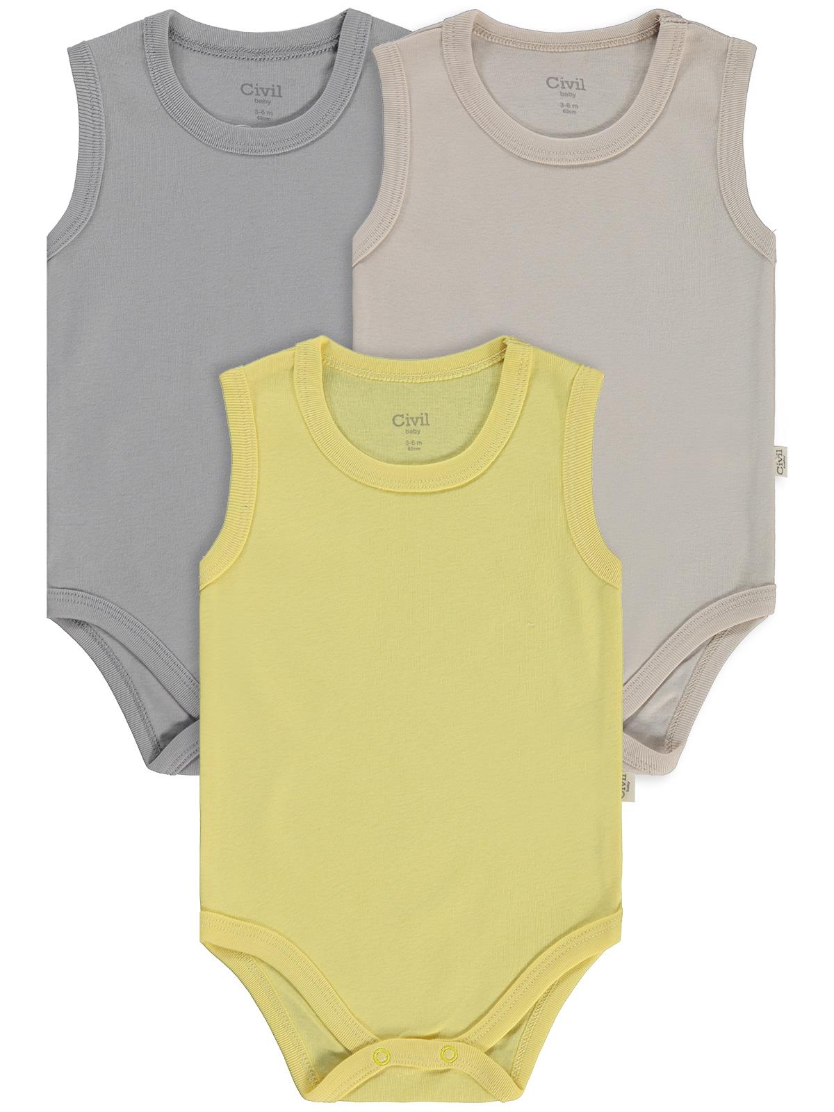 Civil Baby 3 lü Basıc Sıfır Kol 0-36 Ay Çıtçıtlı Badi - Bej