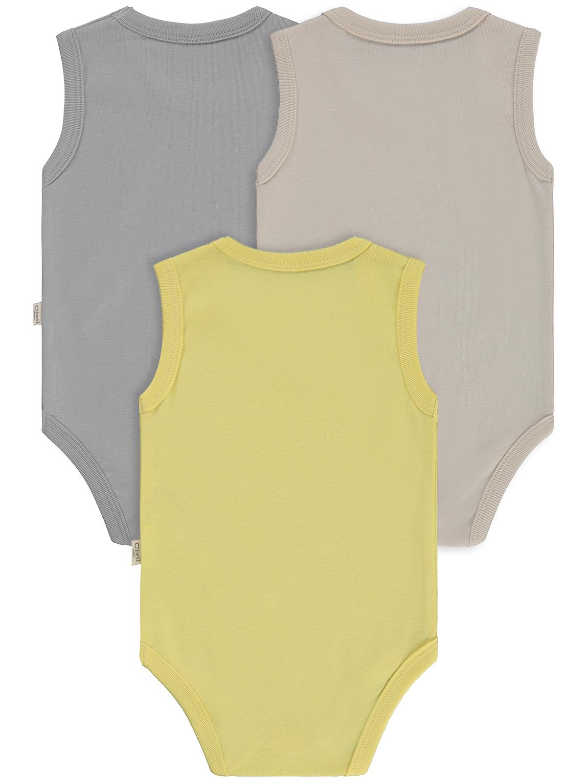 Civil Baby 3 lü Basıc Sıfır Kol 0-36 Ay Çıtçıtlı Badi - Bej