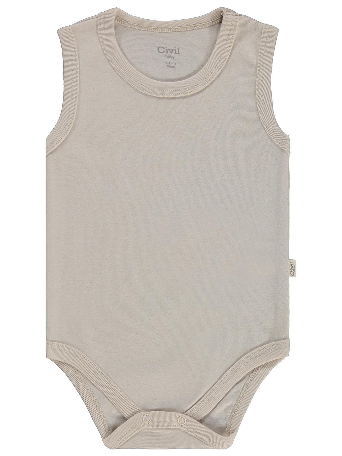 Civil Baby 3 lü Basıc Sıfır Kol 0-36 Ay Çıtçıtlı Badi - Bej