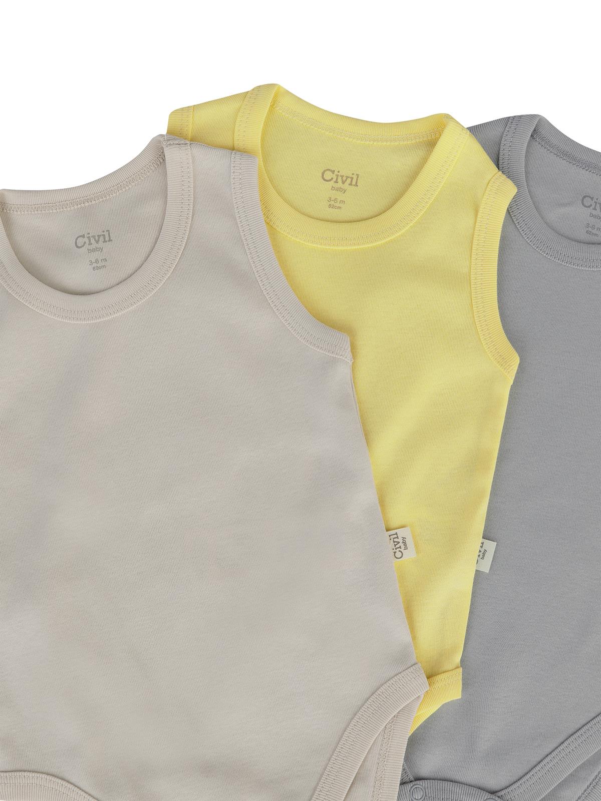Civil Baby 3 lü Basıc Sıfır Kol 0-36 Ay Çıtçıtlı Badi - Bej