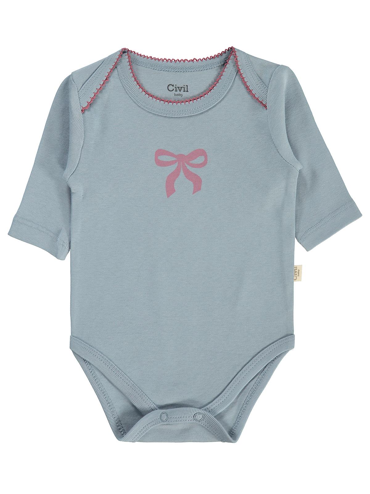 Civil Baby 3 lü Ayıcık Empirmeli Uzun Kol 0-36 Ay Çıtçıtlı Badi - Bej