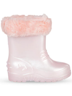 Civil Boots Kürklü 22-28 Numara Yağmur Çizmesi - Pudra