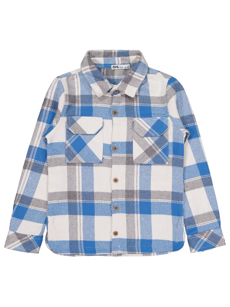 Civil Boys Çift Cepli Ekoseli 6-9 Yaş Gömlek - Mavi
