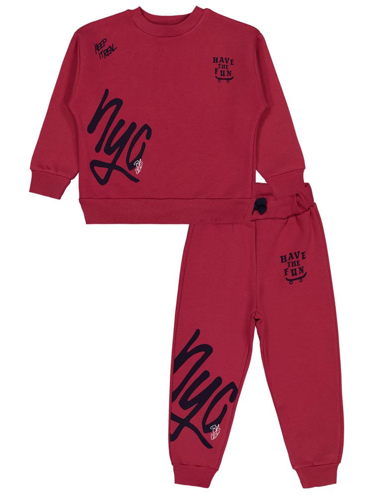 Civil Boys Nyc Baskılı 6-9 Yaş Eşofman Takımı - Bordo