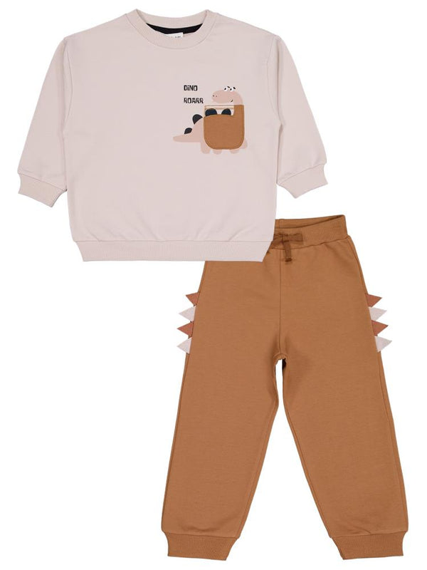 Civil Boys Dinozor Baskılı 2-5 Yaş Eşofman Takımı - Bej