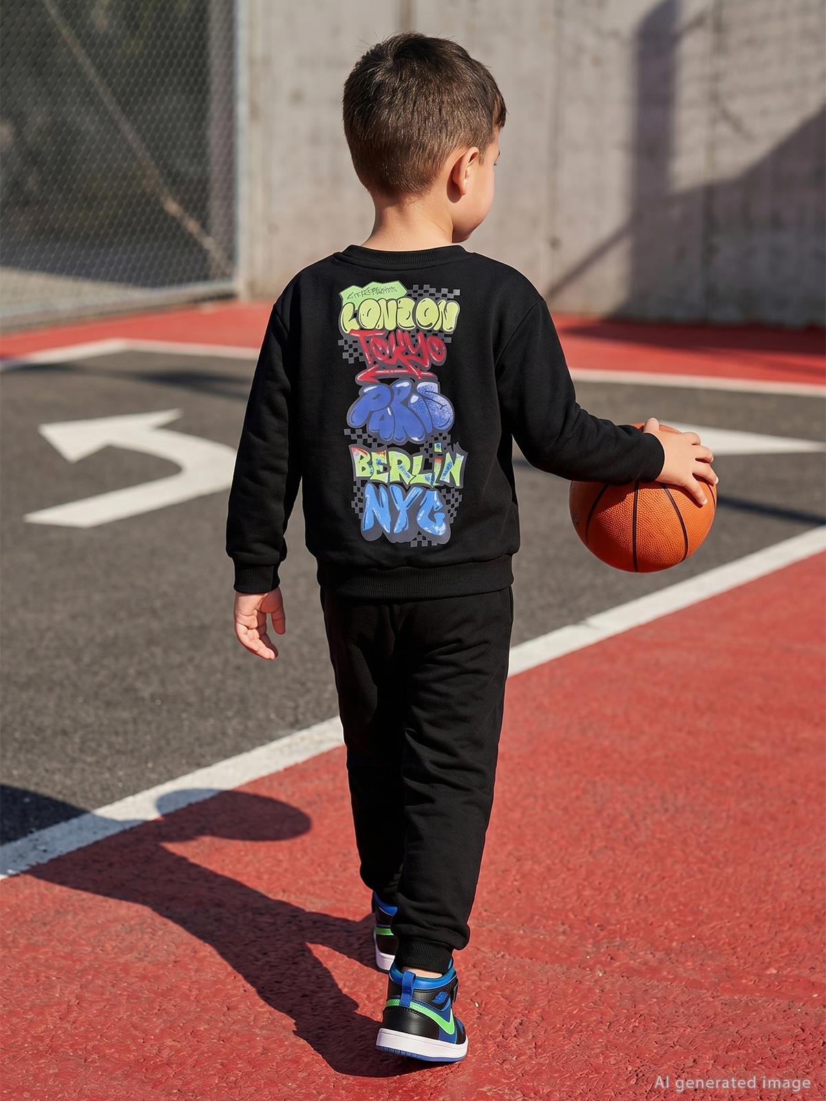 Civil Boys NYC Baskılı 2-5 Yaş Eşofman Takımı - Siyah