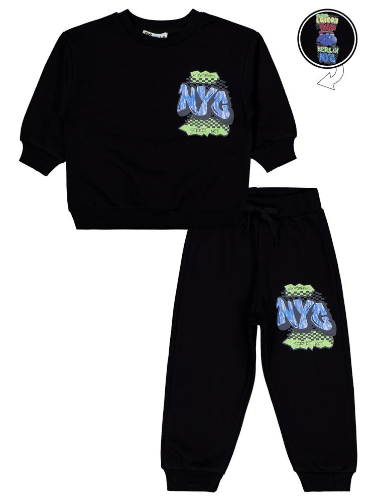 Civil Boys NYC Baskılı 2-5 Yaş Eşofman Takımı - Siyah