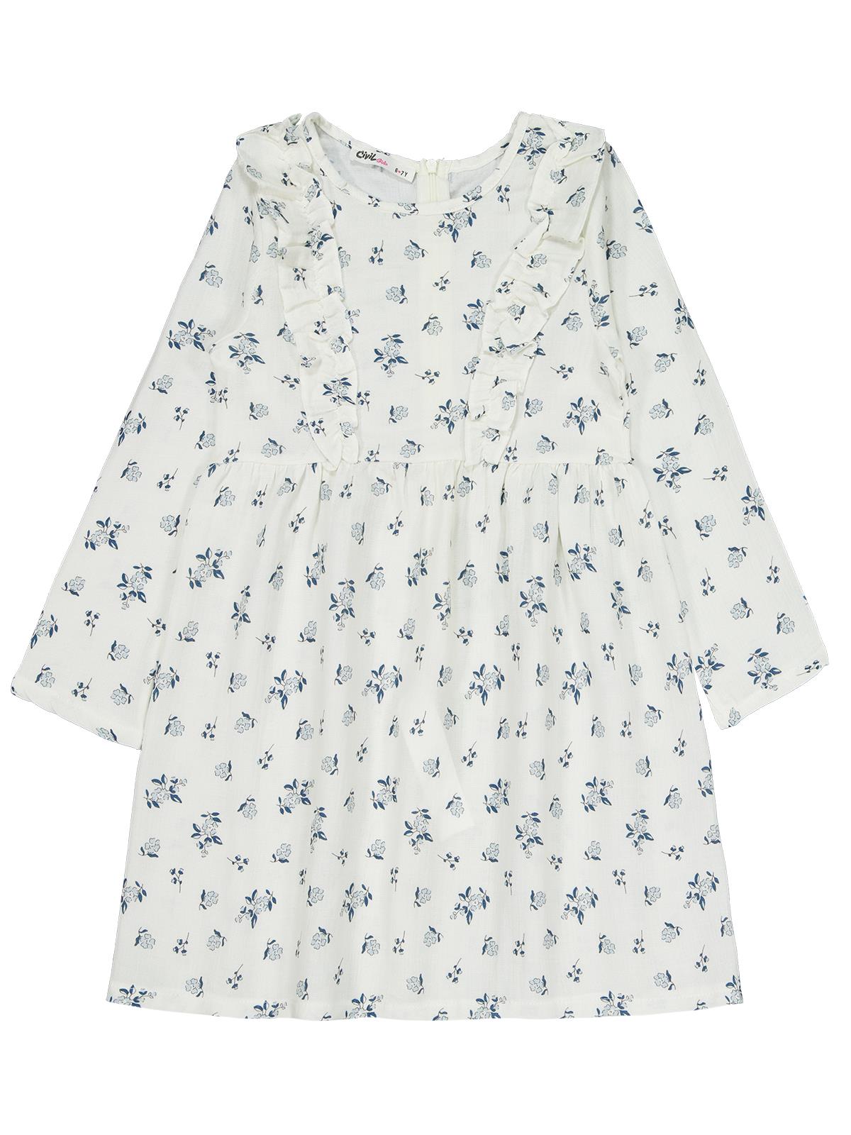 Civil Girls Çiçek Desenli 6-9 Yaş Elbise - Ekru