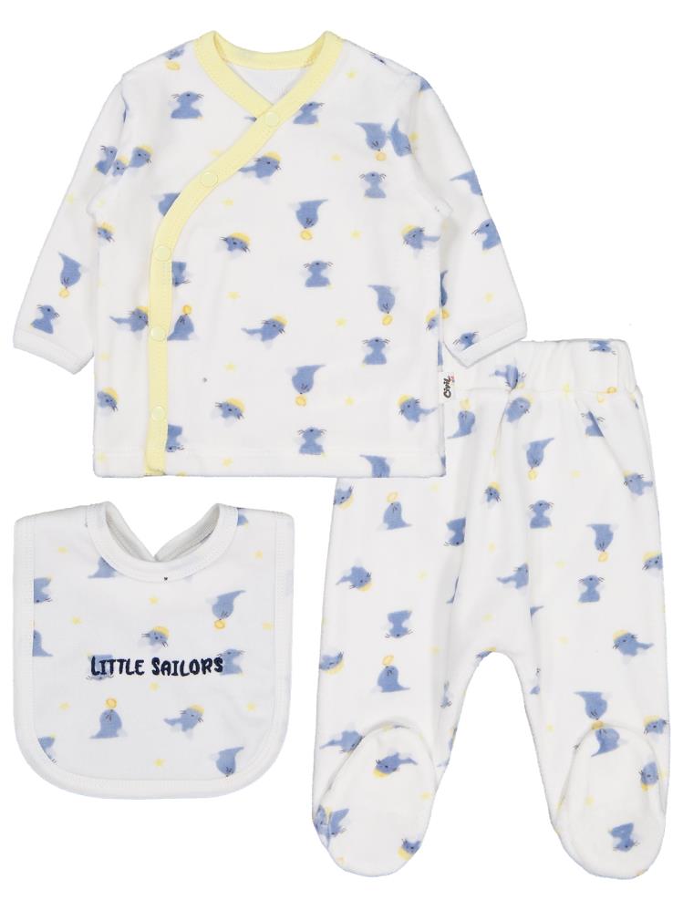 Civil Baby Fok Balığı Nakışlı 0-1 AY Zıbın Takımları - Beyaz