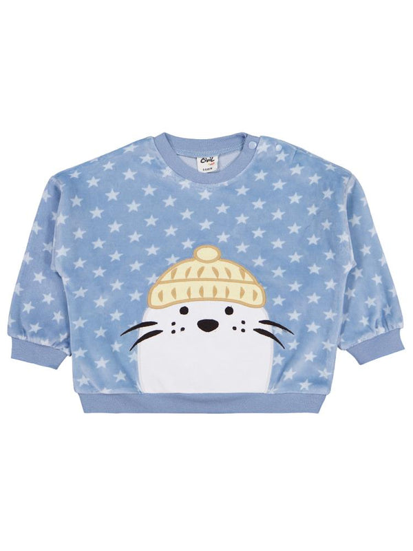 Civil Baby Fok Balığı Nakışlı 6-18 Ay Sweatshirt - Mavi