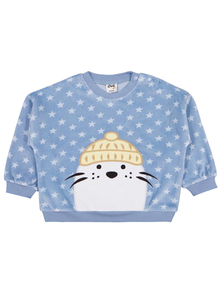 Civil Baby Fok Balığı Nakışlı 6-18 Ay Sweatshirt - Mavi