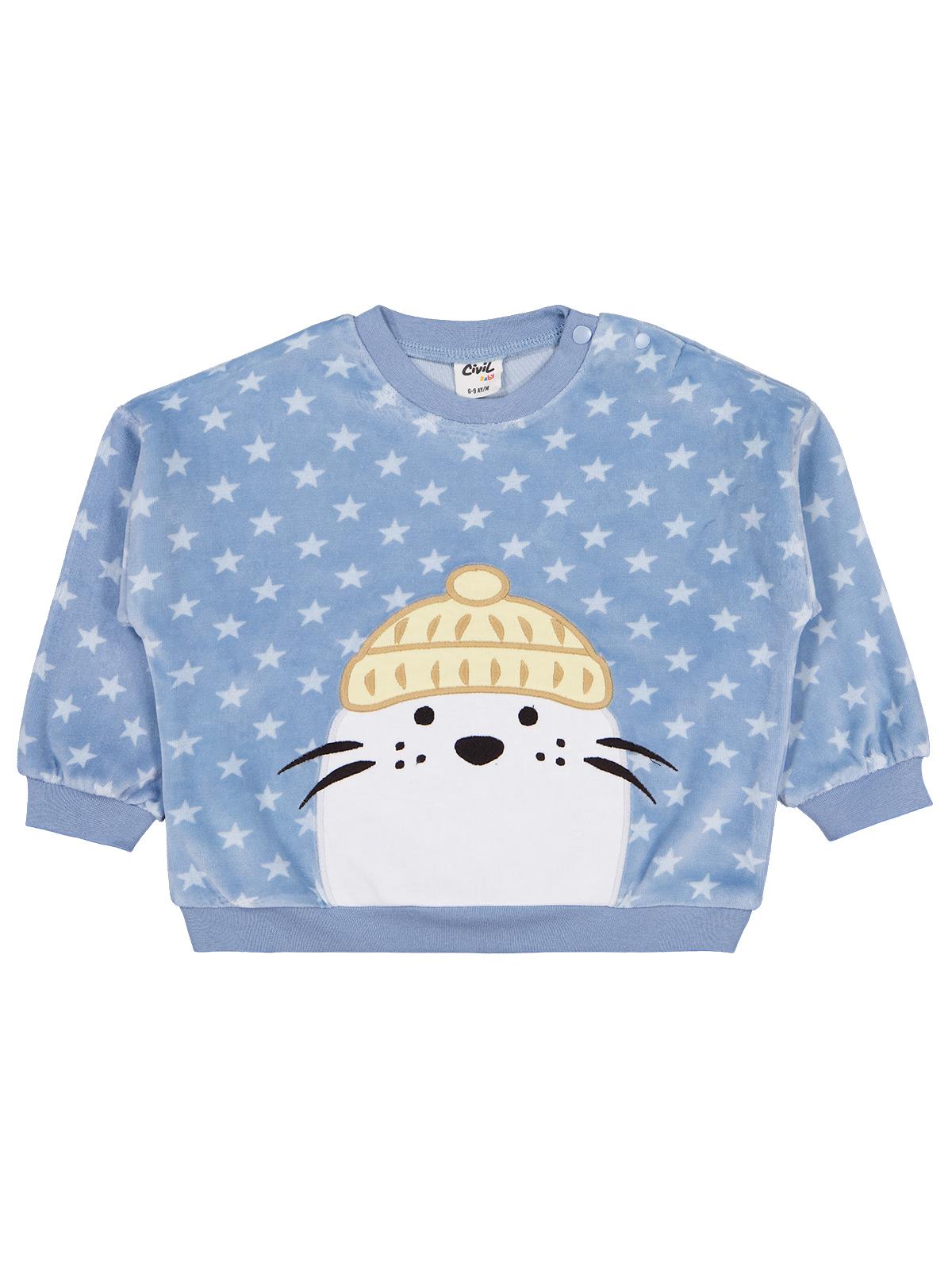 Civil Baby Fok Balığı Nakışlı 6-18 Ay Sweatshirt - Mavi