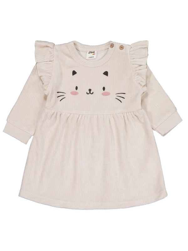 Civil Baby Kedi Nakışlı 6-18 Ay Elbise - Bej