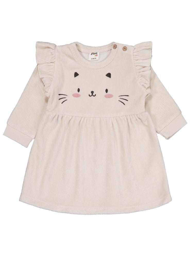 Civil Baby Kedi Nakışlı 6-18 Ay Elbise - Bej