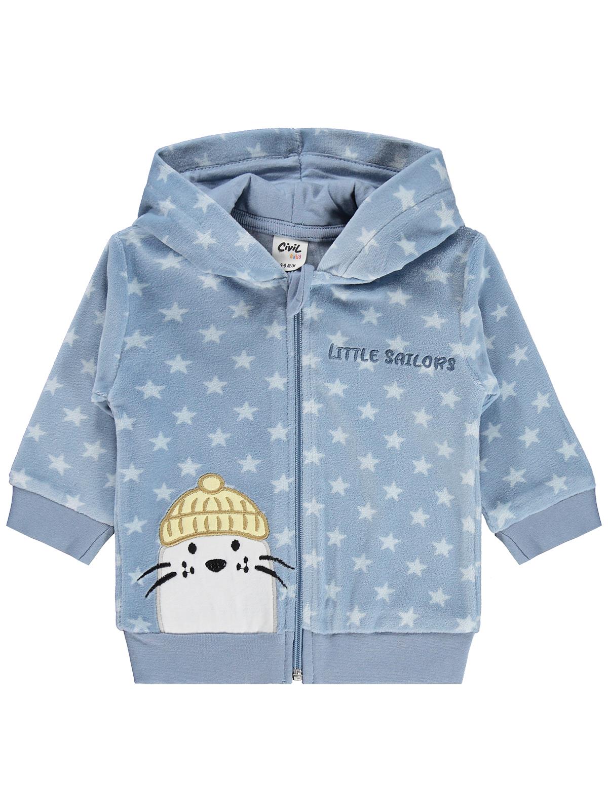 Civil Baby Yıldız Empirme ve Fok Nakışlı 6-18 Ay Hırka - Mavi