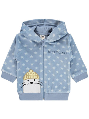 Civil Baby Yıldız Empirme ve Fok Nakışlı 6-18 Ay Hırka - Mavi