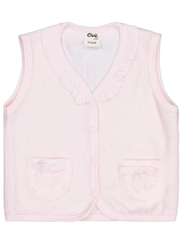 Civil Baby Cep Fiyonklu Yaka Fırfırlı 6-18 Ay Yelek - Pembe