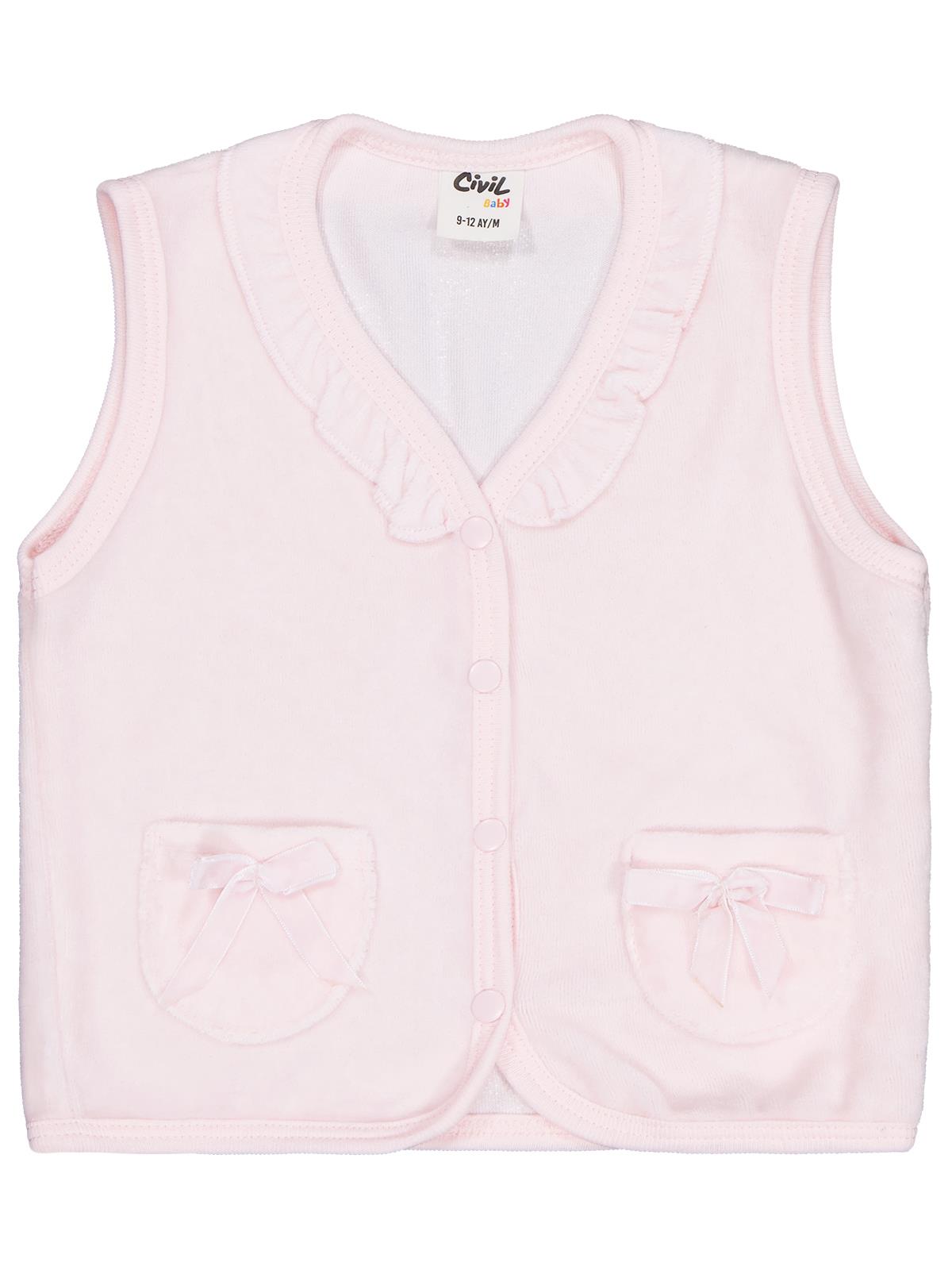 Civil Baby Cep Fiyonklu Yaka Fırfırlı 6-18 Ay Yelek - Pembe