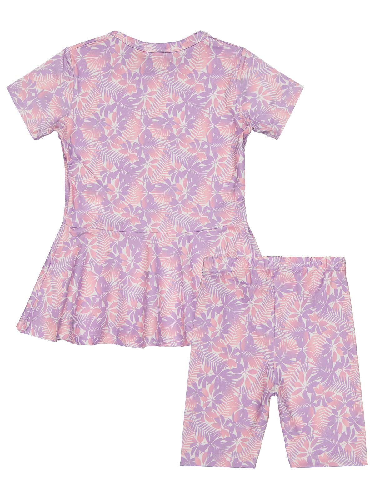 Civil Girls Yaprak Desen 2-12 Yaş Mayo Set - Lila