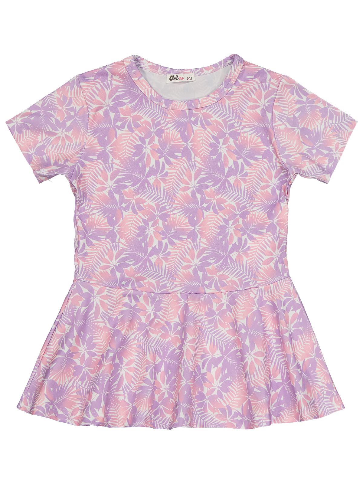 Civil Girls Yaprak Desen 2-12 Yaş Mayo Set - Lila