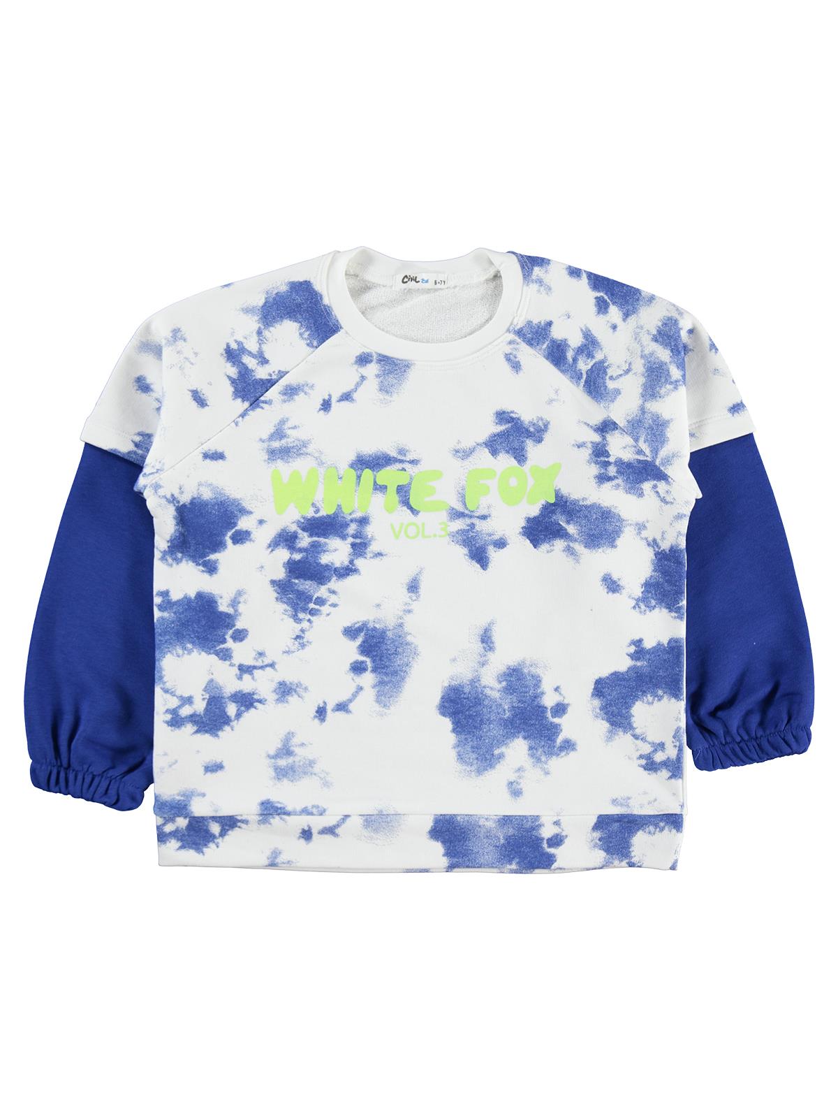 Civil Erkek Çocuk Whıte Fox Baskılı Sweatshirt | 3 İp Uzun Kol | Okul Kreş ve Günlük Kullanım - Mavi
