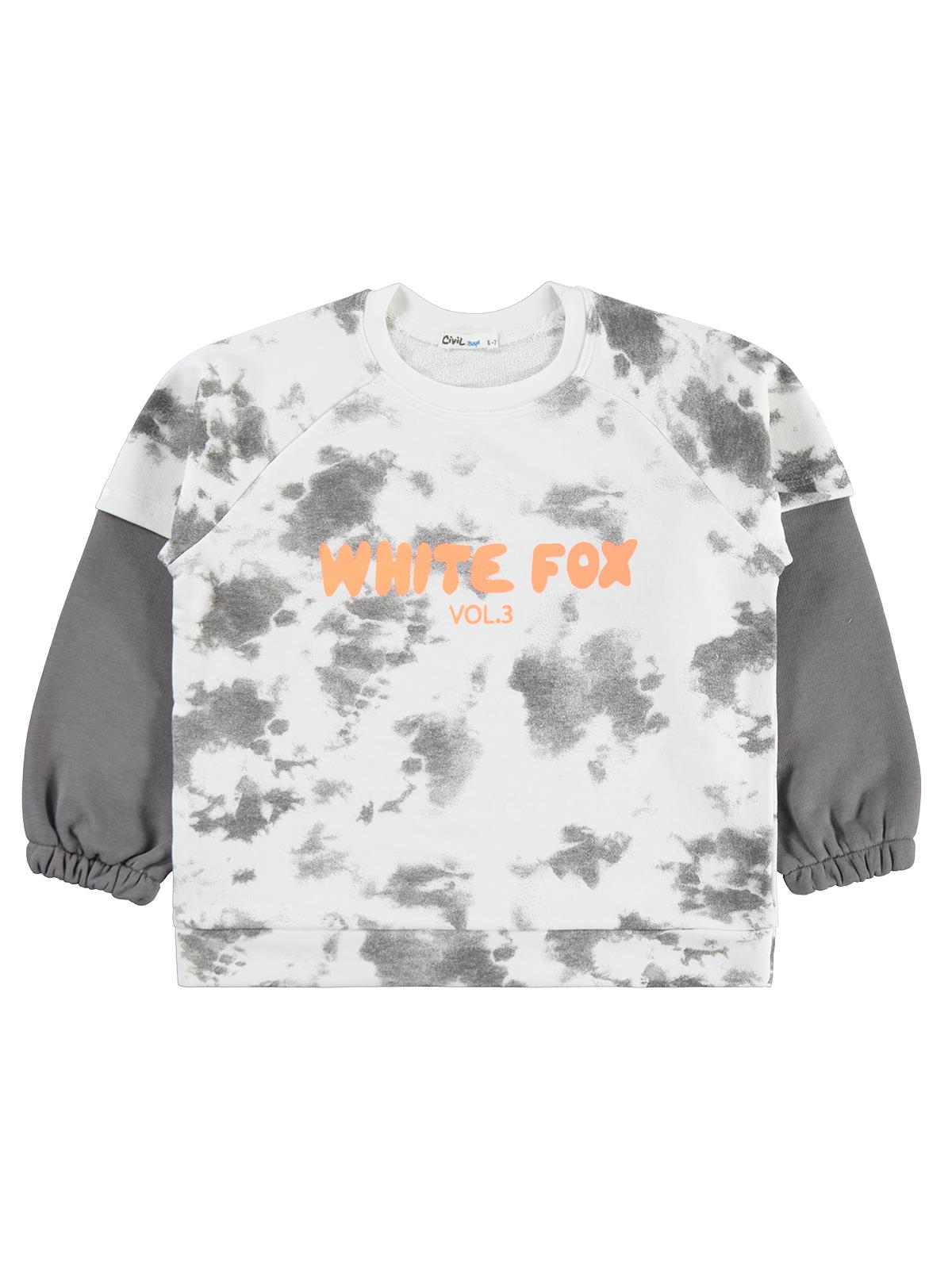 Civil Erkek Çocuk Whıte Fox Baskılı Sweatshirt | 3 İp Uzun Kol | Okul Kreş ve Günlük Kullanım - Gri