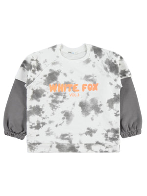 Civil Erkek Çocuk Whıte Fox Baskılı Sweatshirt | 3 İp Uzun Kol | Okul Kreş ve Günlük Kullanım - Gri