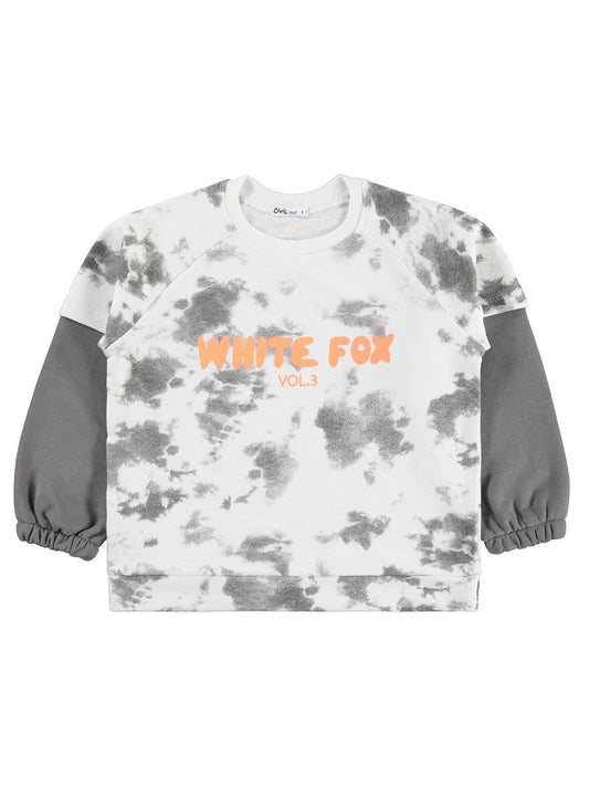 Civil Erkek Çocuk Whıte Fox Baskılı Sweatshirt | 3 İp Uzun Kol | Okul Kreş ve Günlük Kullanım - Gri