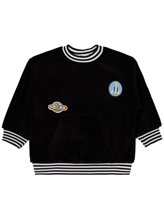 Civil Boys Erkek Çocuk Armalı Reglan Kol Sweatshirt | Polar Uzun Kol | Okul Kreş ve Günlük Kullanım - Siyah
