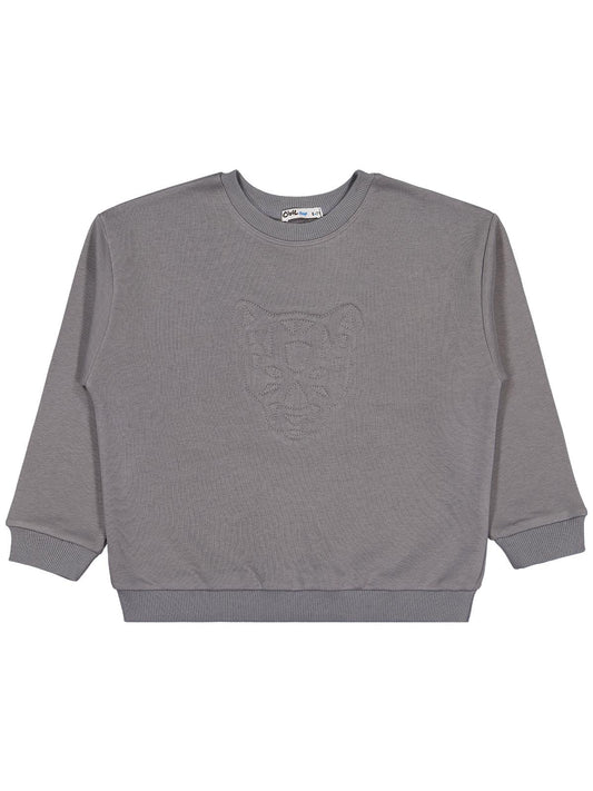 Civil Erkek Çocuk Aslan Nakışlı Sweatshirt | 3 İp Uzun Kol | Okul Kreş ve Günlük Kullanım - Gri