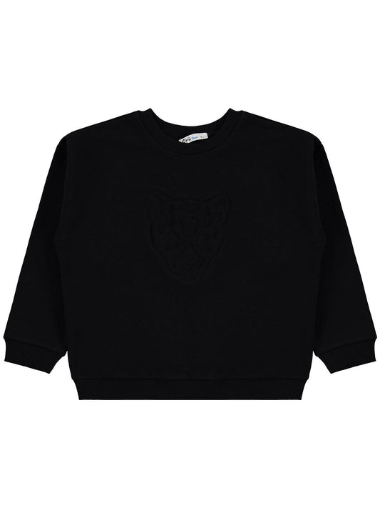 Civil Erkek Çocuk Aslan Nakışlı Sweatshirt | 3 İp Uzun Kol | Okul Kreş ve Günlük Kullanım - Siyah