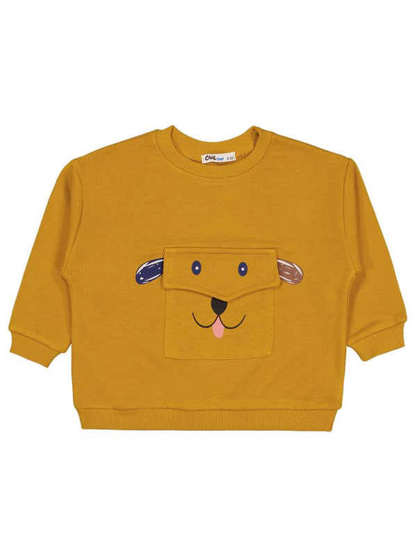 Civil Boys Cep Köpek Nakışlı  2-5 Yaş Sweatshirt - Hardal