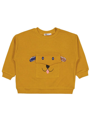 Civil Boys Cep Köpek Nakışlı  2-5 Yaş Sweatshirt - Hardal