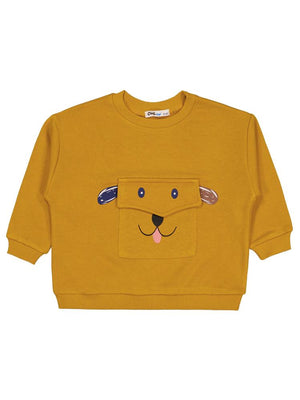 Civil Boys Cep Köpek Nakışlı  2-5 Yaş Sweatshirt - Hardal