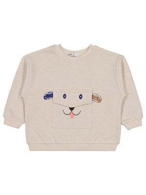 Civil Boys Cep Köpek Nakışlı  2-5 Yaş Sweatshirt - Bej