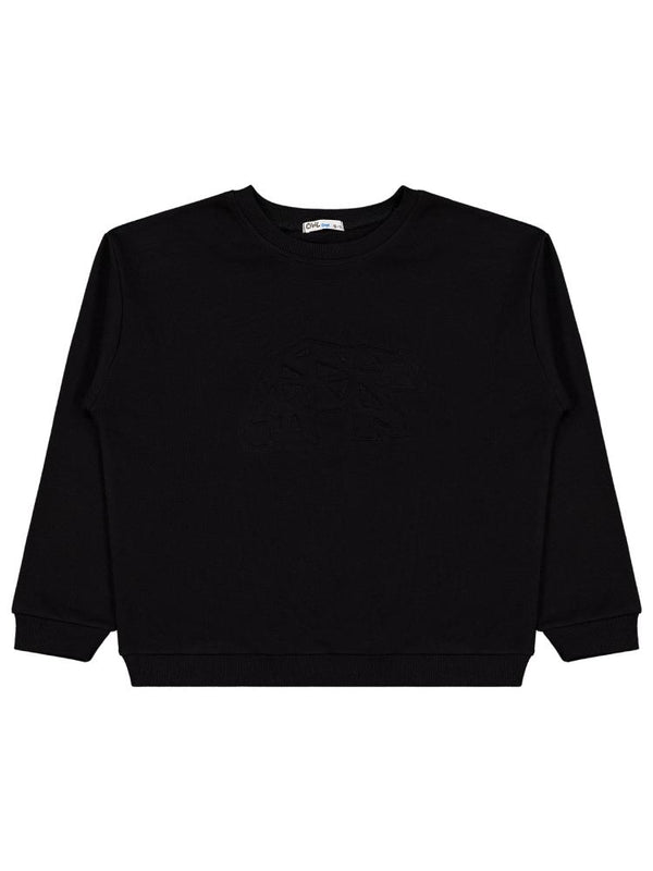 Civil Boys Ayı  Nakışlı 10-13 Yaş Sweatshirt - Siyah