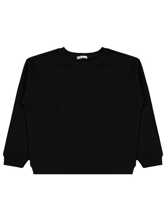 Civil Erkek Çocuk Ayı Nakışlı Sweatshirt | 3 İp Uzun Kol | Okul Kreş ve Günlük Kullanım - Siyah