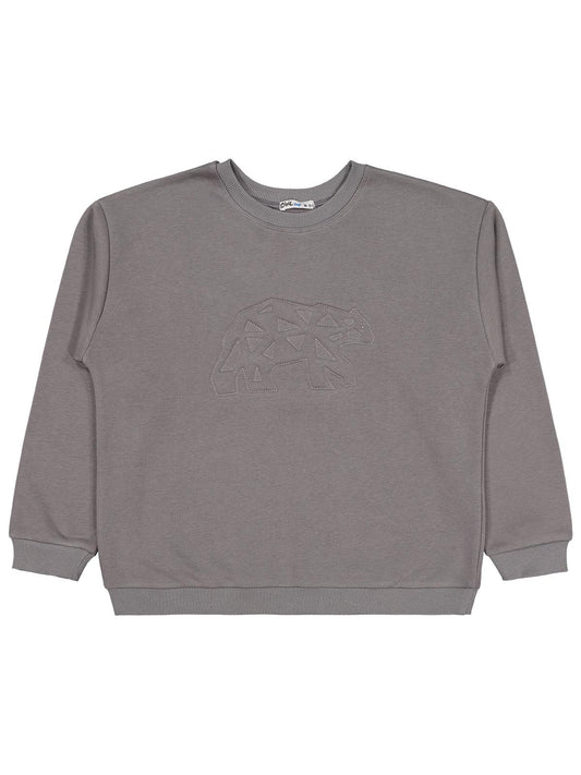 Civil Erkek Çocuk Ayı Nakışlı Sweatshirt | 3 İp Uzun Kol | Okul Kreş ve Günlük Kullanım - Gri