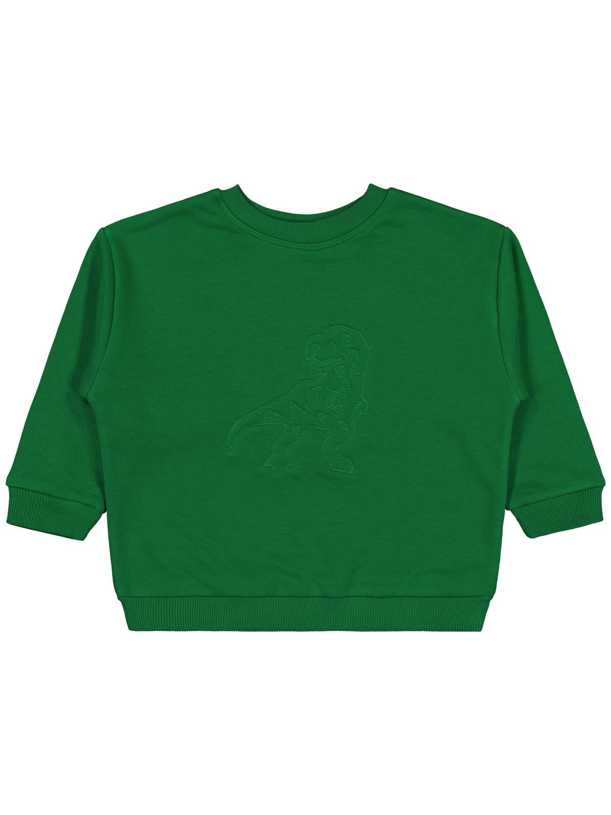 Civil Erkek Çocuk Dinozor Nakışlı Sweatshirt | 3 İp Uzun Kol | Okul Kreş ve Günlük Kullanım - Yeşil