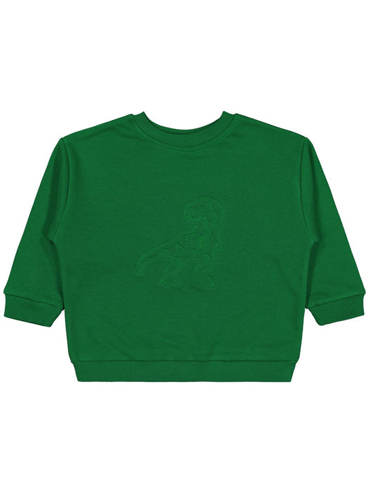 Civil Erkek Çocuk Dinozor Nakışlı Sweatshirt | 3 İp Uzun Kol | Okul Kreş ve Günlük Kullanım - Yeşil